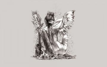 обоя фэнтези, ангелы, девушка, ангел, ткань, крылья