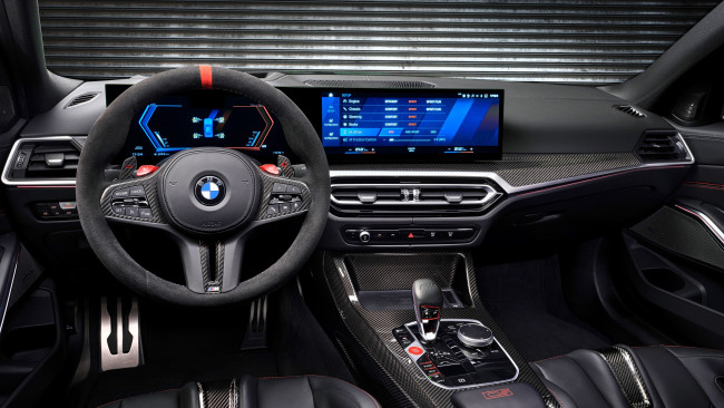 Обои картинки фото 2023 bmw m3 cs, автомобили, спидометры, торпедо, салон, руль, интерьер