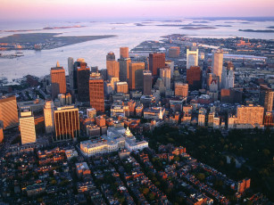 обоя aerial, view, of, downtown, boston, massachusetts, города, панорамы