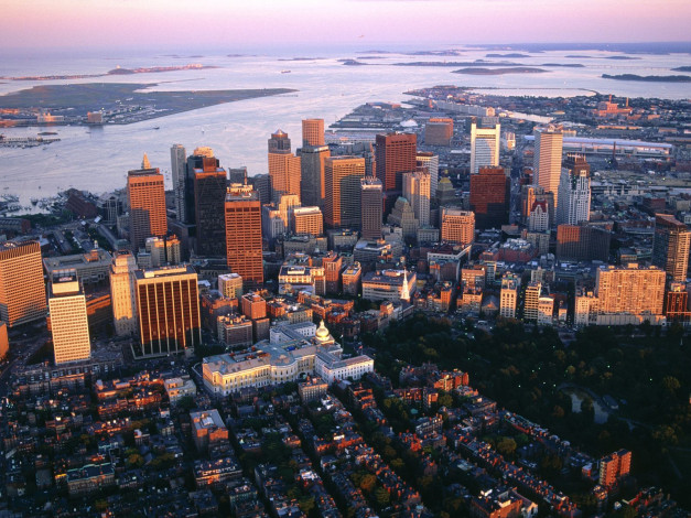 Обои картинки фото aerial, view, of, downtown, boston, massachusetts, города, панорамы