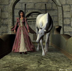 Картинка 3д графика fantasy фантазия единорог девушка