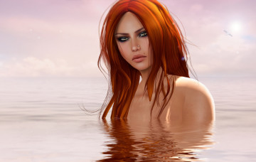 Картинка 3д графика portraits портрет лицо волосы вода рыжая