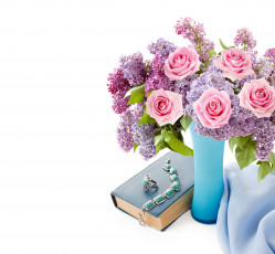 Картинка цветы букеты композиции розы букет браслет кольцо ваза сирень