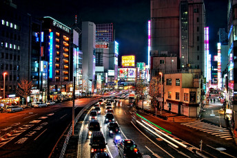 Картинка города токио Япония дорога ночь