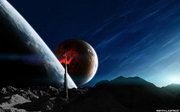Картинка 3д графика atmosphere mood атмосфера настроения дом поверхнось звезды планеты