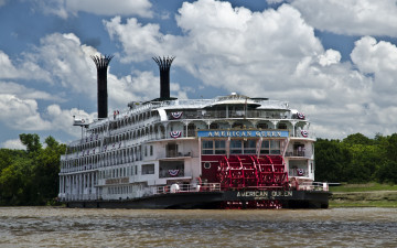 Картинка american queen корабли пароходы река облака