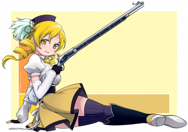 Обои картинки фото mami, tomoe, аниме, mahou, shoujo, madoka, magika, девушка, ружьё, ножки, magica