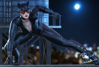 Картинка 3д+графика фантазия+ fantasy луна ночь очки маска грудь костюм женщина кошка catwoman
