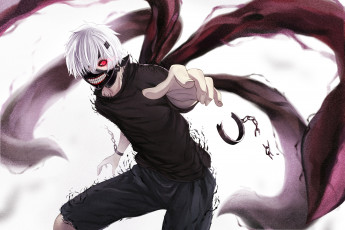 Картинка аниме tokyo+ghoul tokyo ghoul цепи упырь наручники когти маска злость взгляд kaneki ken мужчина ltt challenger art