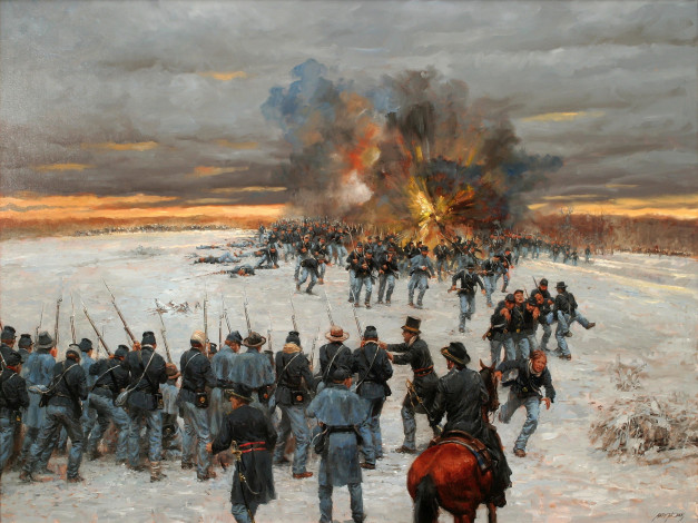Обои картинки фото рисованные, живопись, солдаты, оружие, отступление, снег