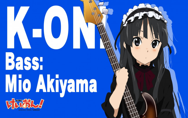 Обои картинки фото аниме, k-on, взгляд, девушка, гитара, akiyama, mio