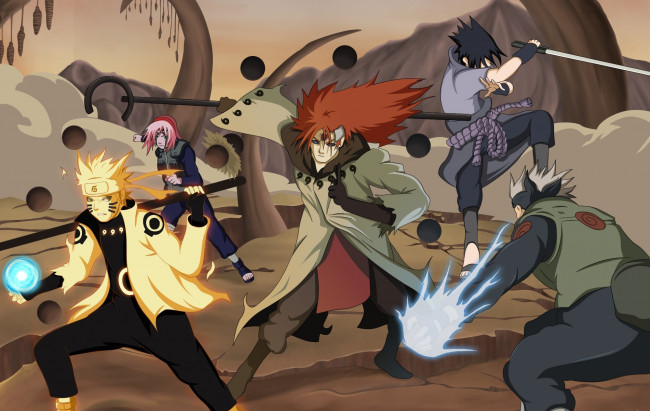 Обои картинки фото аниме, naruto, hatake, kakashi, uzumaki, haruno, sakura, uchiha, sasuke, madara, битва