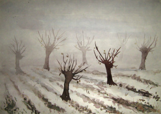 Картинка рисованное живопись туман сад деревья