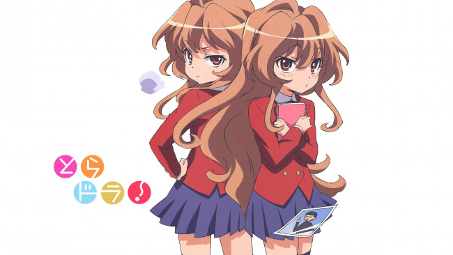 Обои картинки фото аниме, toradora, девушки, взгляд, фон