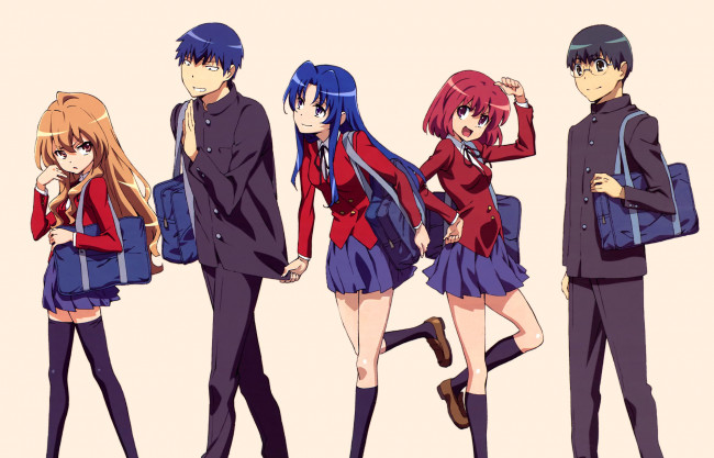 Обои картинки фото аниме, toradora, девушки, взгляд, фон