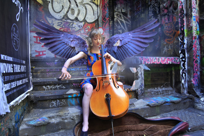 Обои картинки фото музыка, - другое, девушка, виолончель, крылья