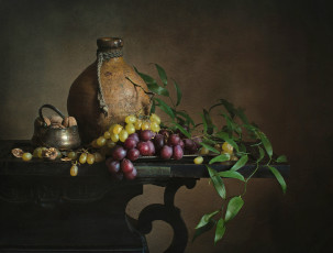 Картинка еда натюрморт ваза виноград ягода