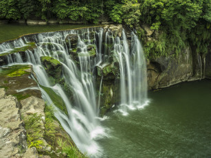 Картинка природа водопады деревья скалы каскад водопад река