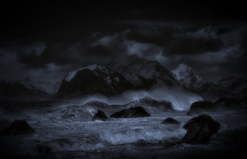Картинка природа побережье море камни ночь