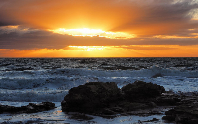 Обои картинки фото природа, побережье, закат, солнца, виктория, австралия, морнингтон, горные, породы