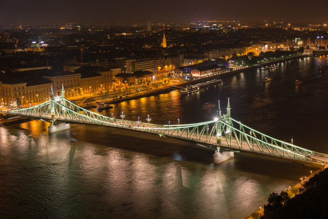 Обои картинки фото budapest,  hongrie, города, будапешт , венгрия, ночь, огни, река, мост