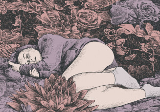 Картинка рисованное люди девушка свитер носки цветы