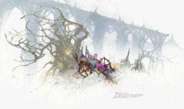 Картинка фэнтези люди человек кресло дерево туман