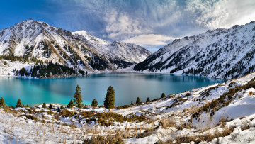 Картинка природа реки озера горы снег зима озеро