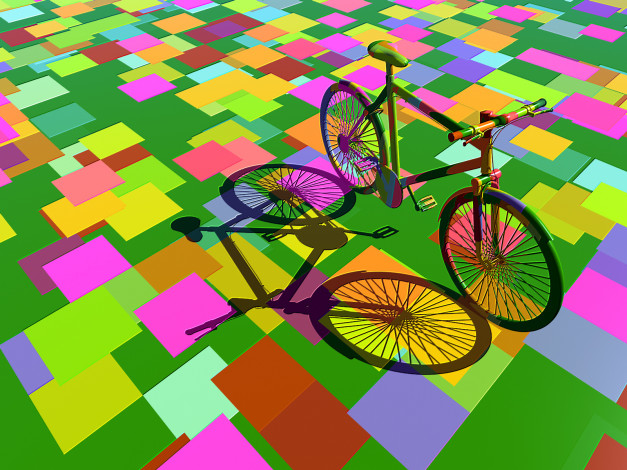 Обои картинки фото 3д, графика, modeling, моделирование, велосипед, цвета, квадраты