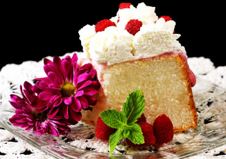Картинка еда пирожные кексы печенье хризантемы мята малина крем