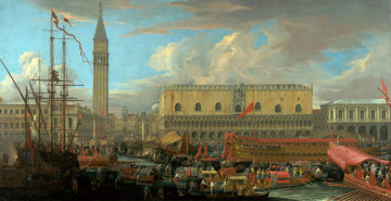 Картинка рисованные carlevaris luca венеция люди дворец картина карлеварис лука отплытие буцентавра из бассейна сан марко