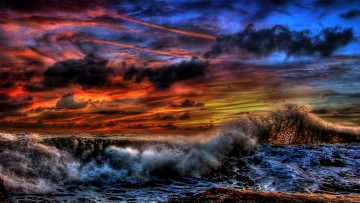обоя tempestuous, природа, стихия, волны, брызги, небо, тучи, сумрак, шторм, краски, море