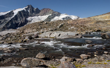 Картинка природа горы скалы камни река вершина снег высота