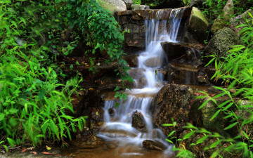 Картинка природа водопады зелень камни ручей