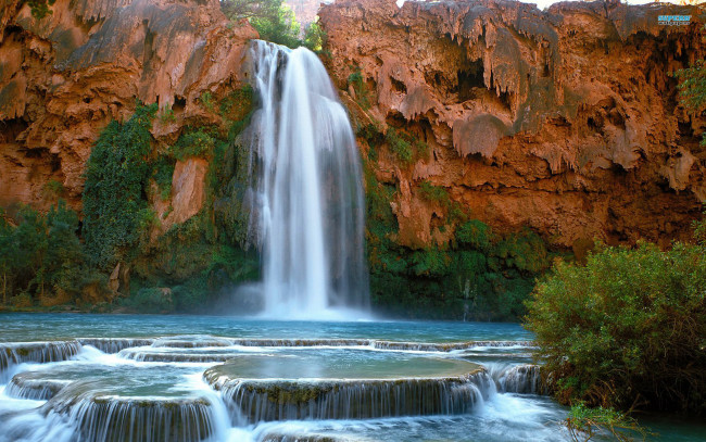 Обои картинки фото havasu, falls, природа, водопады, скалы, водопад, река, пороги