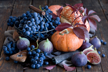 Картинка еда фрукты+и+овощи+вместе тыква инжир виноград