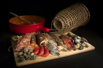 Картинка еда рыба +морепродукты +суши +роллы корзина моллюски