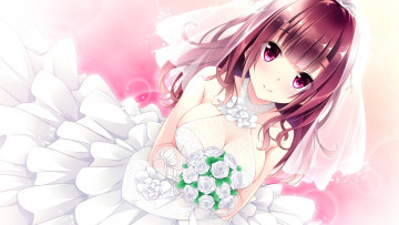 Картинка аниме unknown +другое девушка свадебное платье цветы фон взгляд