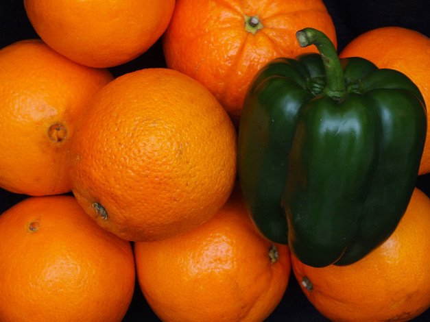 Обои картинки фото еда, фрукты и овощи вместе, перчик, апельсины