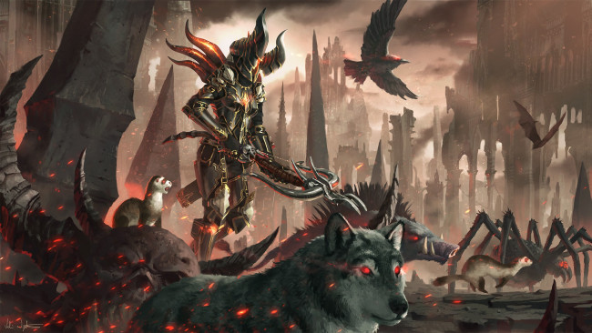 Обои картинки фото видео игры, diablo iii, blizzard, crossbow, demon, hunter, волк, арт, diablo, 3