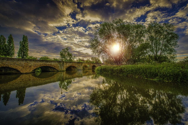 Обои картинки фото природа, восходы, закаты, рассвет, мост, река