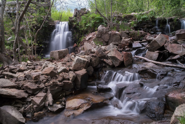 Обои картинки фото природа, водопады, лес, река, водопад