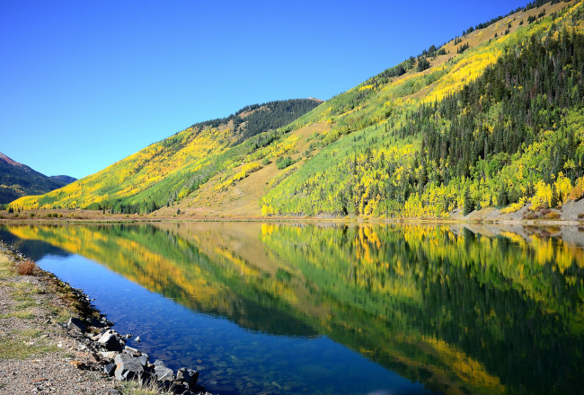 Обои картинки фото природа, реки, озера, отражение, осень, горы, озеро
