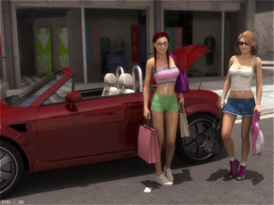 Картинка 3д+графика люди-авто мото+ people-+car+ +moto фон взгляд девушки