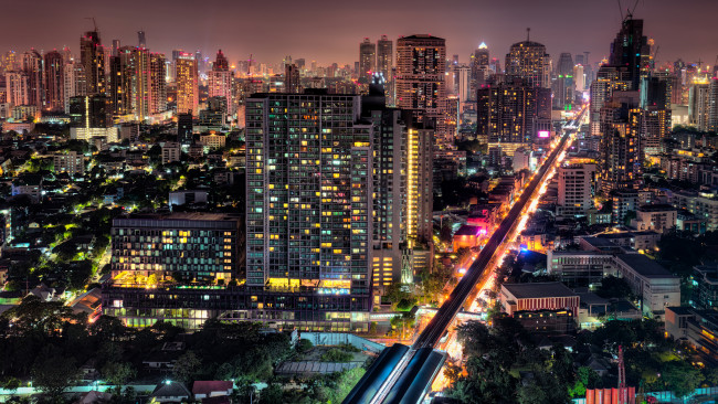 Обои картинки фото bangkok,  thailand, города, бангкок , таиланд, ночь, здания, огни