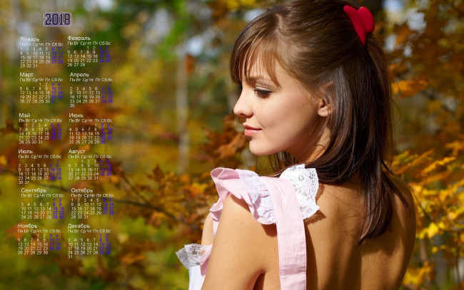 Обои картинки фото календари, девушки, осень, заколка, профиль