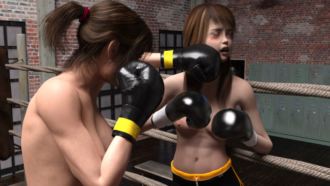 Обои картинки фото 3д графика, спорт , sport, ринг, фон, девушки, бокс, взгляд