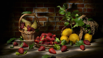 Картинка еда фрукты +ягоды лимоны клубника груши