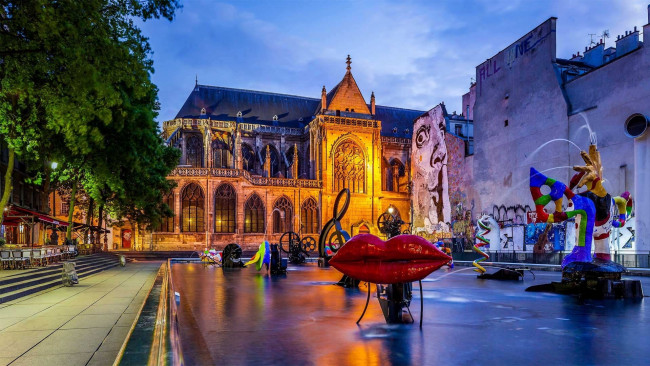 Обои картинки фото strawinsky fountain, города, париж , франция, strawinsky, fountain