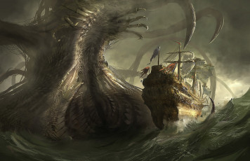 Картинка фэнтези корабли монстр корабль море